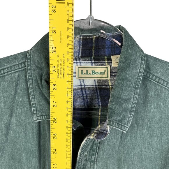 L.L. Bean Mens M Green Denim Canvas Shacket Hurricane Plaid Lining Canada Made - Picture 11 of 16